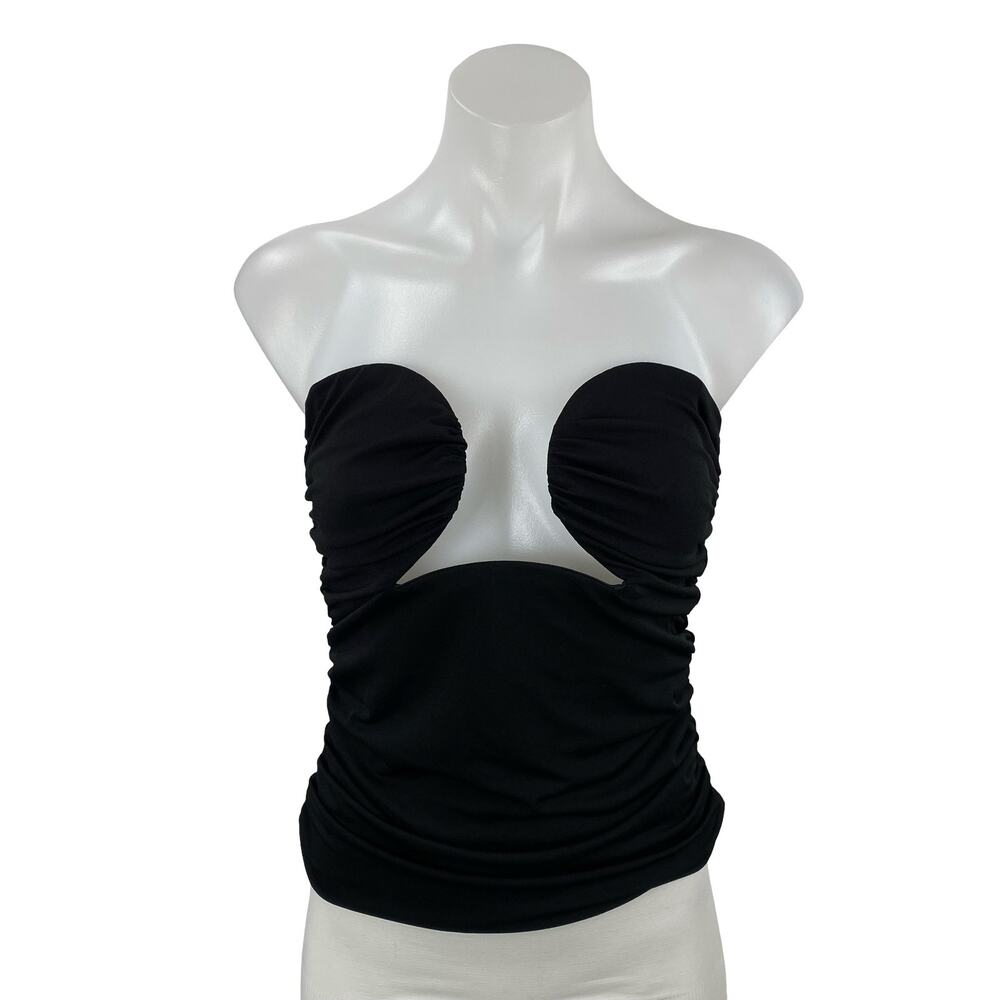 Pixie Market Dominique Black Wire Bustier Strapless Ruched Blouse Top Size S